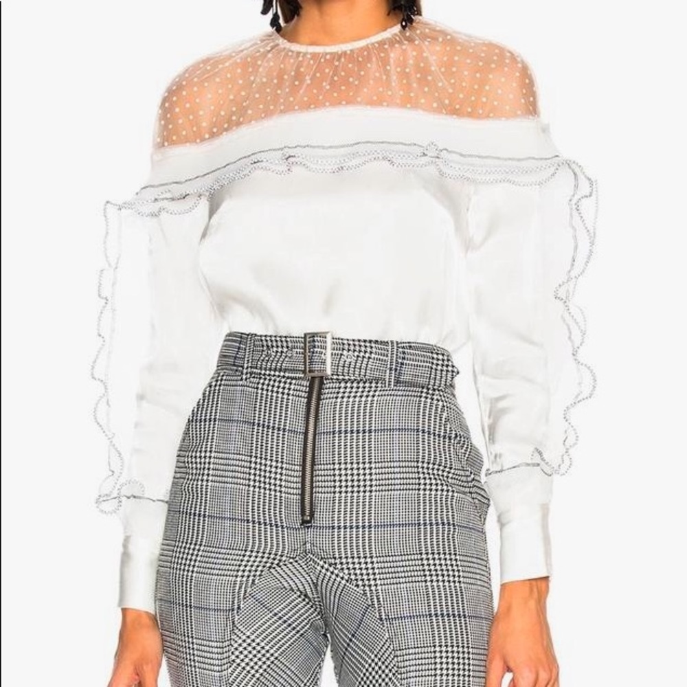 SELF-PORTRAIT White Satin Yoke Trimmed Top (US 4)